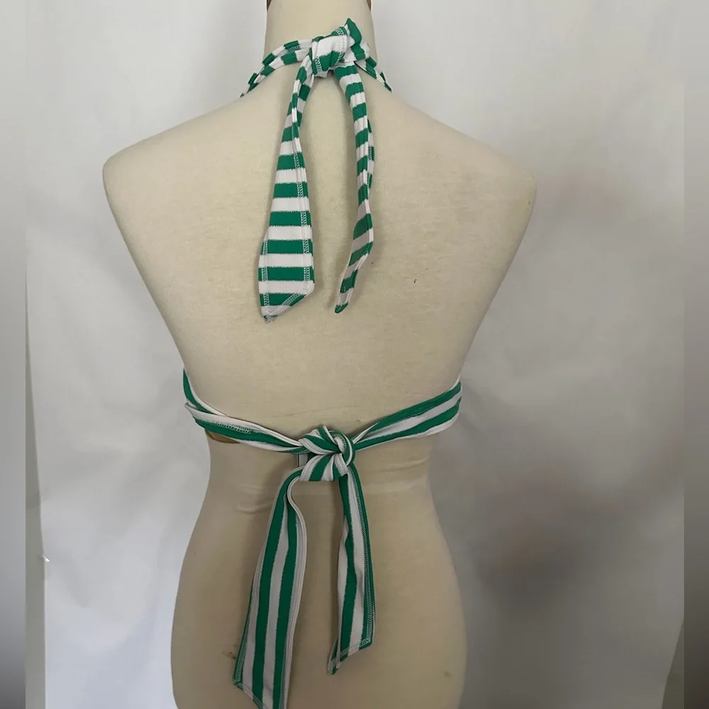Juicy Couture Green White Stripe Y2K Halter Style Bikini Set - Size Medium